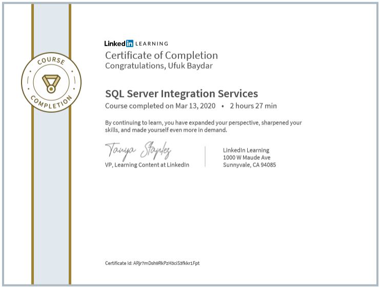 SQL Server Integration Services Certificate